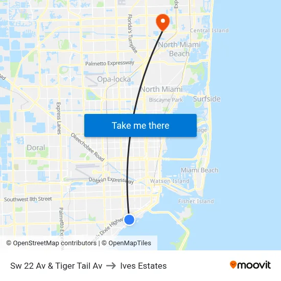 Sw 22 Av & Tiger Tail Av to Ives Estates map