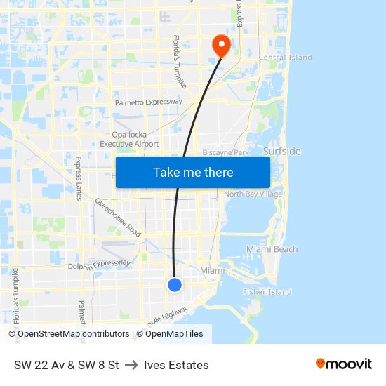 SW 22 Av & SW 8 St to Ives Estates map