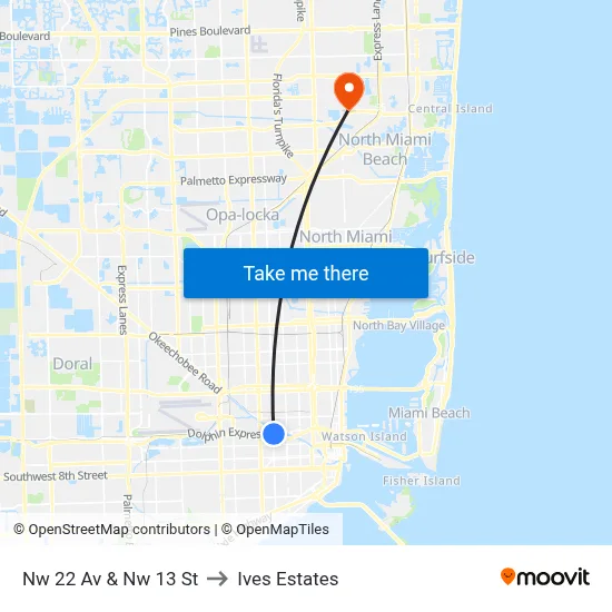 Nw 22 Av & Nw 13 St to Ives Estates map