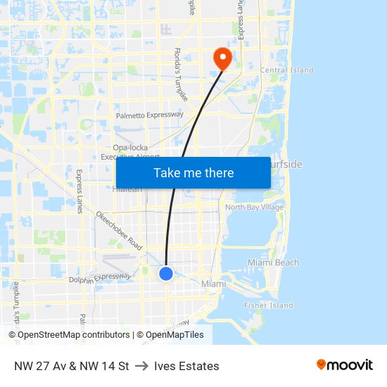 NW 27 Av & NW 14 St to Ives Estates map