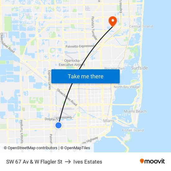 SW 67 Av & W Flagler St to Ives Estates map