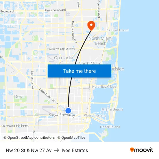 Nw 20 St & Nw 27 Av to Ives Estates map