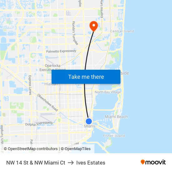 NW 14 St & NW Miami Ct to Ives Estates map