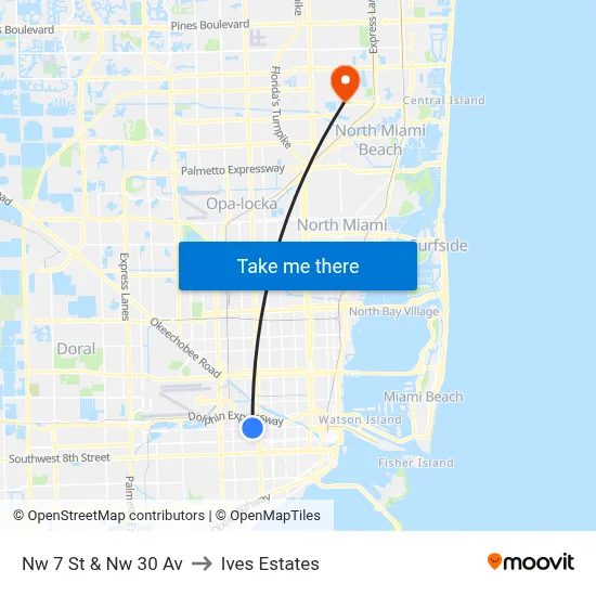 Nw 7 St & Nw 30 Av to Ives Estates map