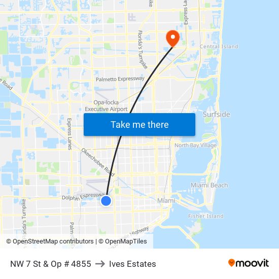 NW 7 St & Op # 4855 to Ives Estates map