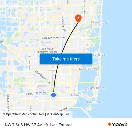 NW 7 St & NW 37 Av to Ives Estates map