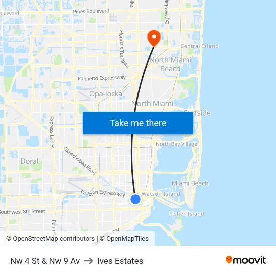 Nw 4 St & Nw 9 Av to Ives Estates map