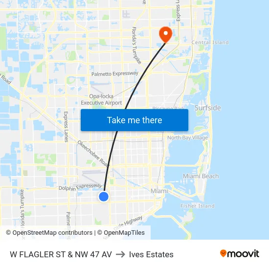 W Flagler St & Nw 47 Av to Ives Estates map