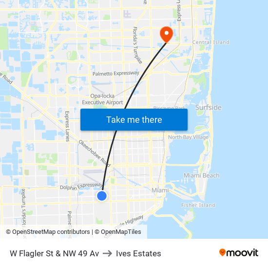 W Flagler St & NW 49 Av to Ives Estates map