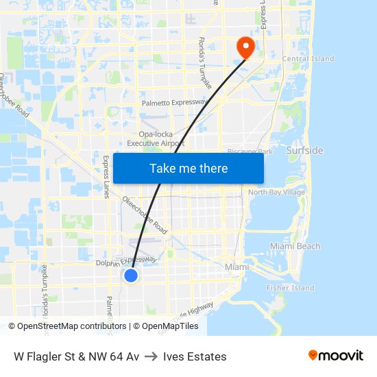 W Flagler St & NW 64 Av to Ives Estates map