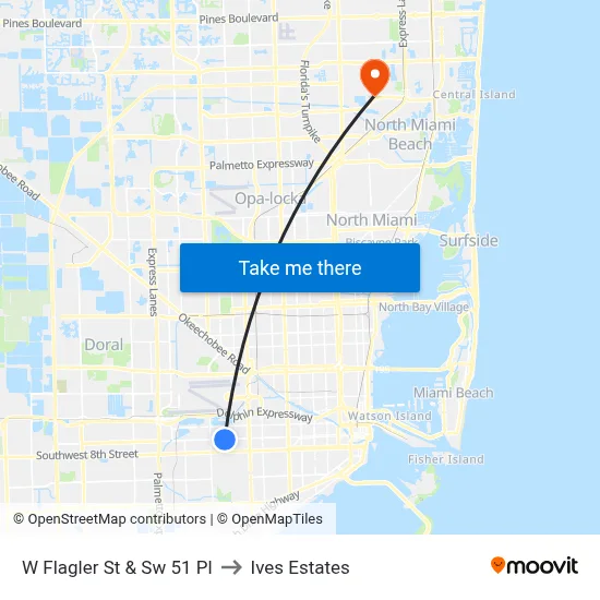W Flagler St & Sw 51 Pl to Ives Estates map