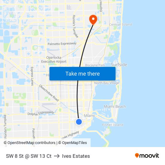 SW 8 St @ SW 13 Ct to Ives Estates map