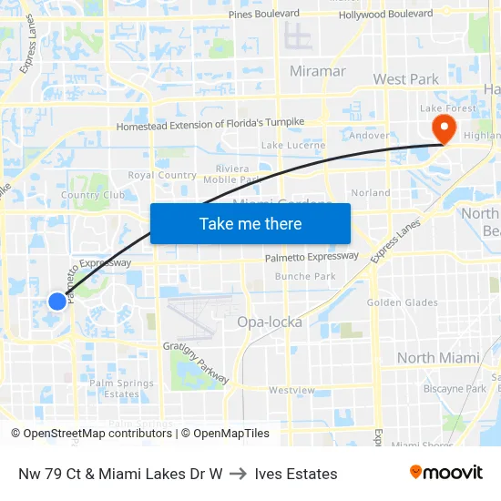 Nw 79 Ct & Miami Lakes Dr W to Ives Estates map