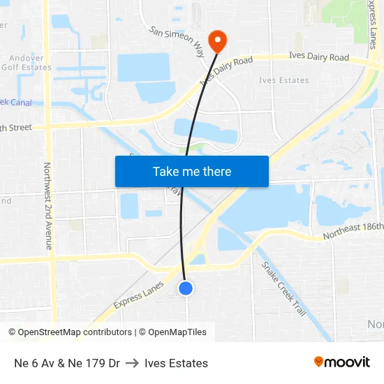 Ne 6 Av & Ne 179 Dr to Ives Estates map
