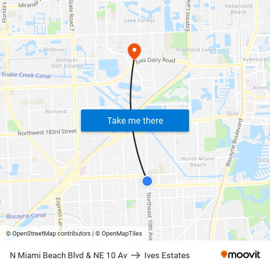 N Miami Beach Blvd & NE 10 Av to Ives Estates map