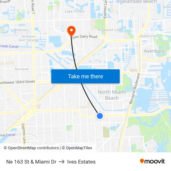 Ne 163 St & Miami Dr to Ives Estates map