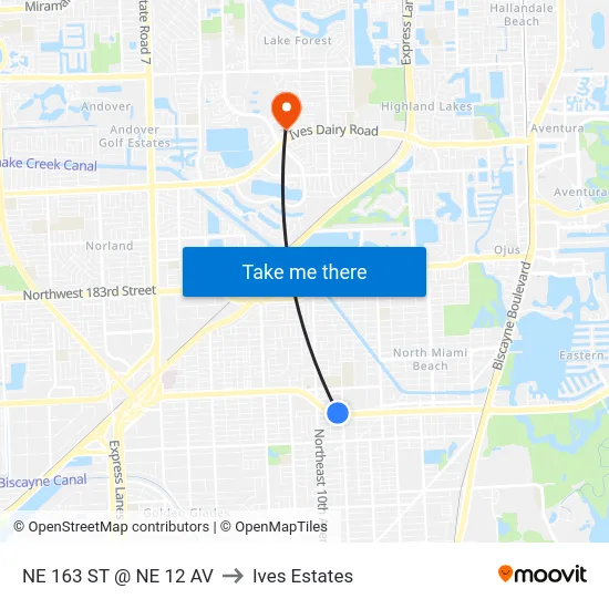 Ne 163 St @ Ne 12 Av to Ives Estates map