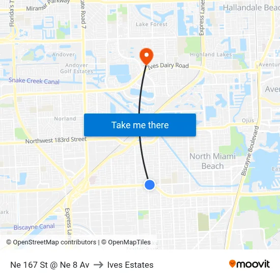 Ne 167 St @ Ne 8 Av to Ives Estates map