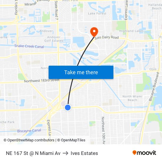 NE 167 St @ N Miami Av to Ives Estates map