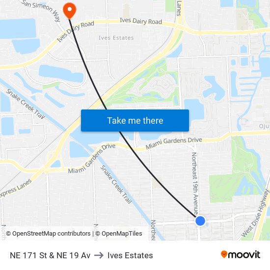 NE 171 St & NE 19 Av to Ives Estates map