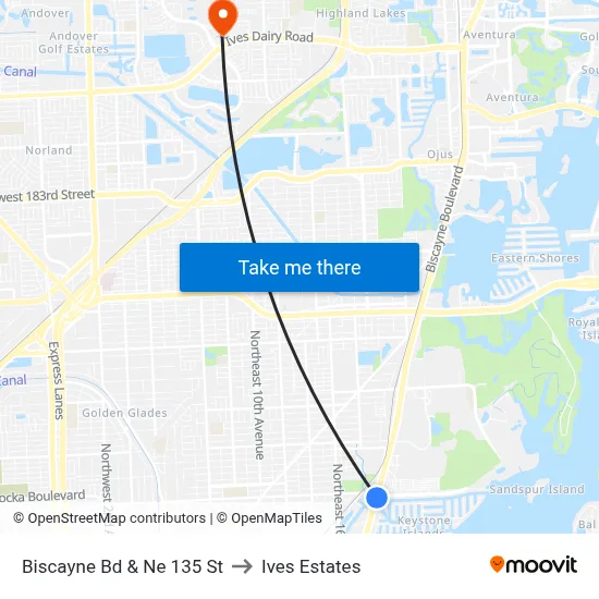 Biscayne Bd & Ne 135 St to Ives Estates map