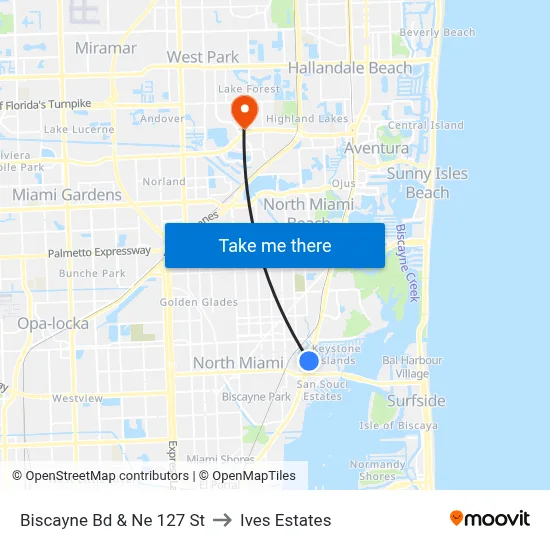 Biscayne Bd & Ne 127 St to Ives Estates map