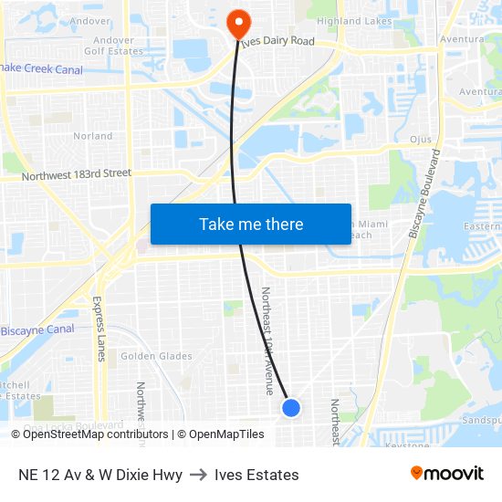 NE 12 Av & W Dixie Hwy to Ives Estates map