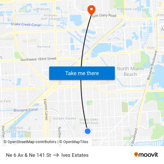 Ne 6 Av & Ne 141 St to Ives Estates map