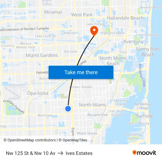 Nw 125 St & Nw 10 Av to Ives Estates map