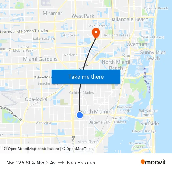 Nw 125 St & Nw 2 Av to Ives Estates map