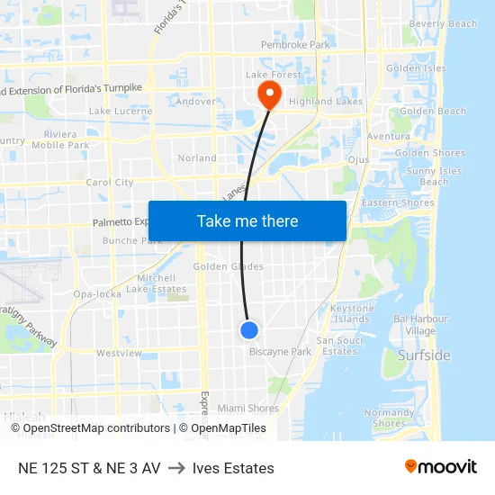 Ne 125 St & Ne 3 Av to Ives Estates map