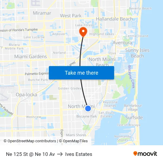 Ne 125 St @ Ne 10 Av to Ives Estates map