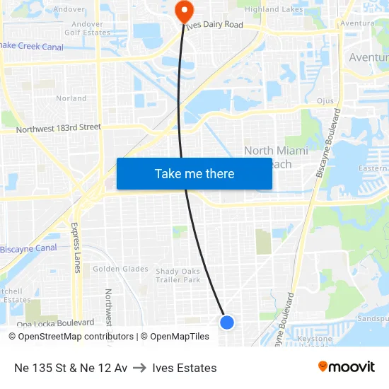 Ne 135 St & Ne 12 Av to Ives Estates map