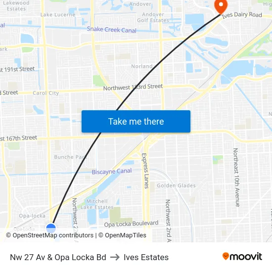 Nw 27 Av & Opa Locka Bd to Ives Estates map