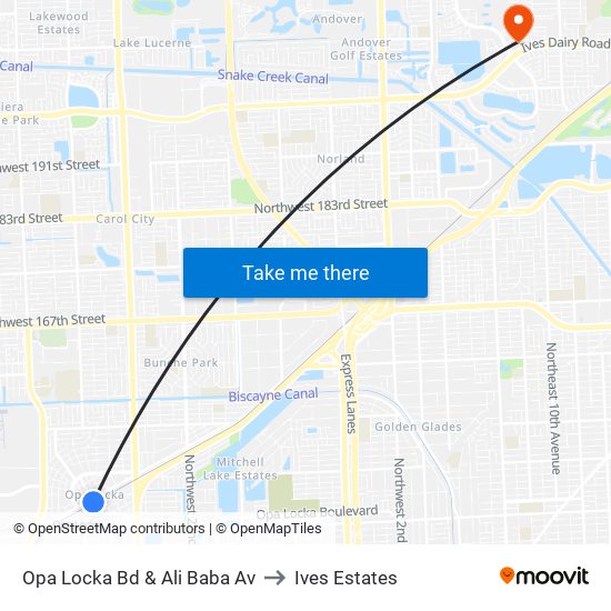 Opa Locka Bd & Ali Baba Av to Ives Estates map