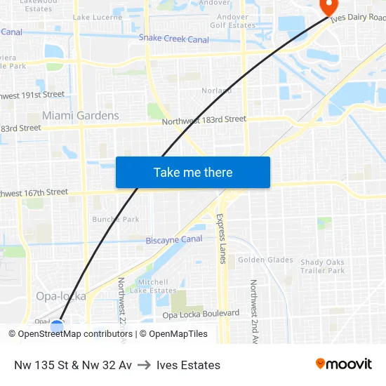 Nw 135 St & Nw 32 Av to Ives Estates map