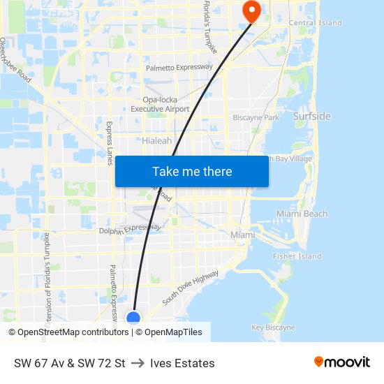 SW 67 Av & SW 72 St to Ives Estates map