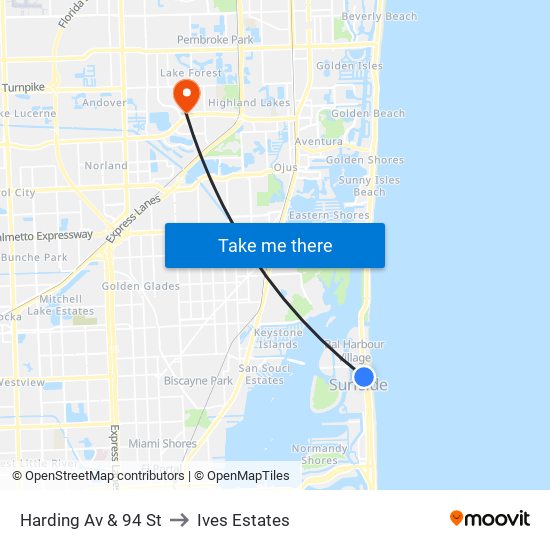 Harding Av & 94 St to Ives Estates map