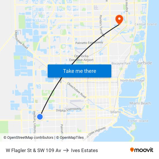 W Flagler St & SW 109 Av to Ives Estates map