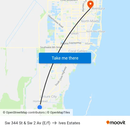 Sw 344 St & Sw 2 Av (E/f) to Ives Estates map