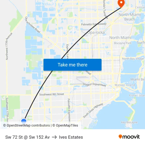 Sw 72 St @ Sw 152 Av to Ives Estates map