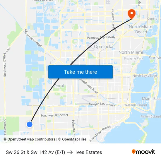 Sw 26 St & Sw 142 Av (E/f) to Ives Estates map