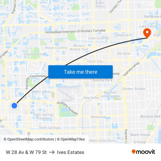 W 28 Av & W 79 St to Ives Estates map