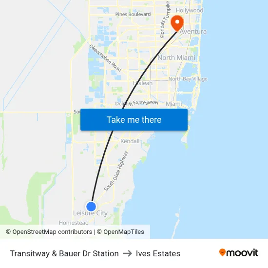 Transitway & Bauer Dr Station to Ives Estates map