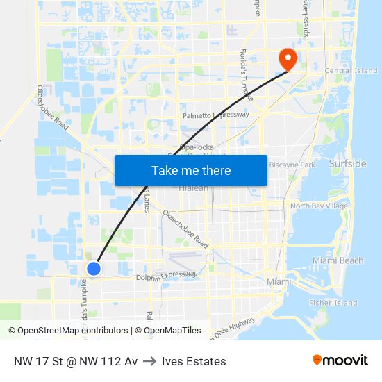 NW 17 St @ NW 112 Av to Ives Estates map