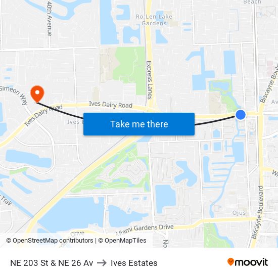 NE 203 St & NE 26 Av to Ives Estates map