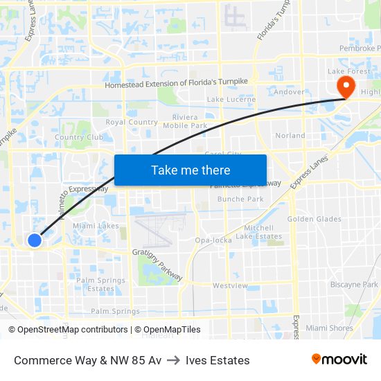 Commerce Way & NW 85 Av to Ives Estates map