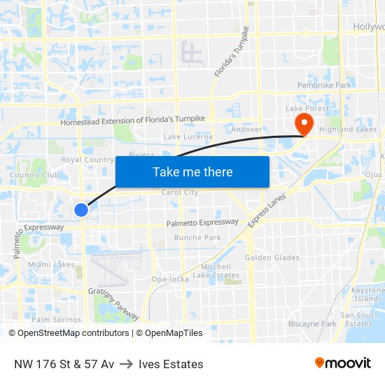 NW 176 St & 57 Av to Ives Estates map