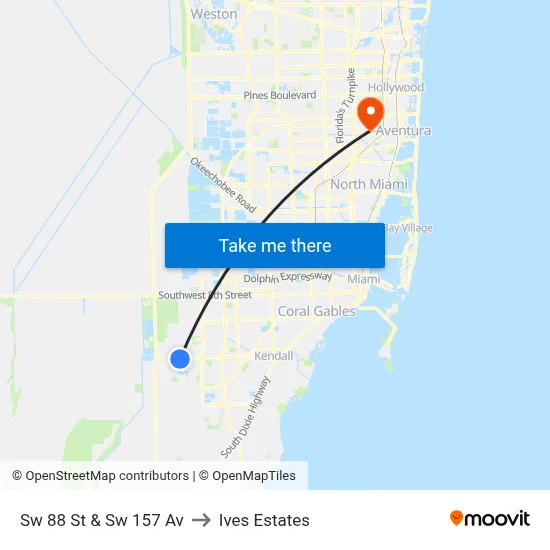 Sw 88 St & Sw 157 Av to Ives Estates map
