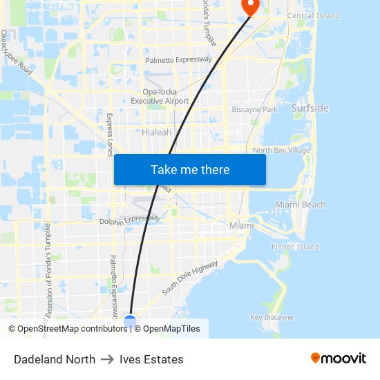 Dadeland North to Ives Estates map